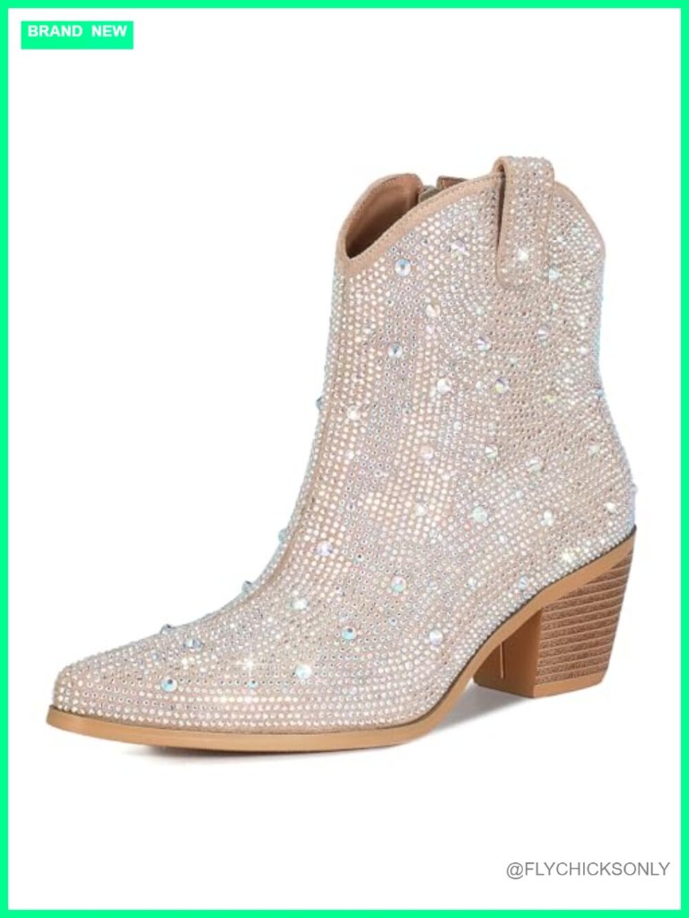 Rhinestone Cowboy Boots Glitter Chunky Heel Sparkly Cowgirl Ankle Boots